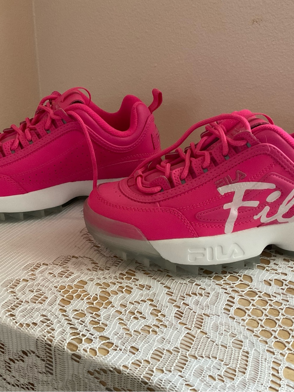 FILA Kids Hot Pink Chunky Sneakers with White Logo